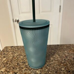 new Starbucks teal blue cold cup 16oz swirl design